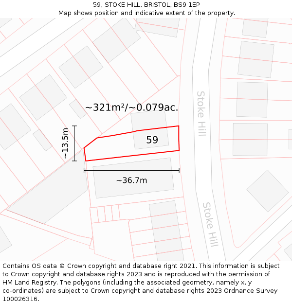 59, STOKE HILL, BRISTOL, BS9 1EP: Plot and title map