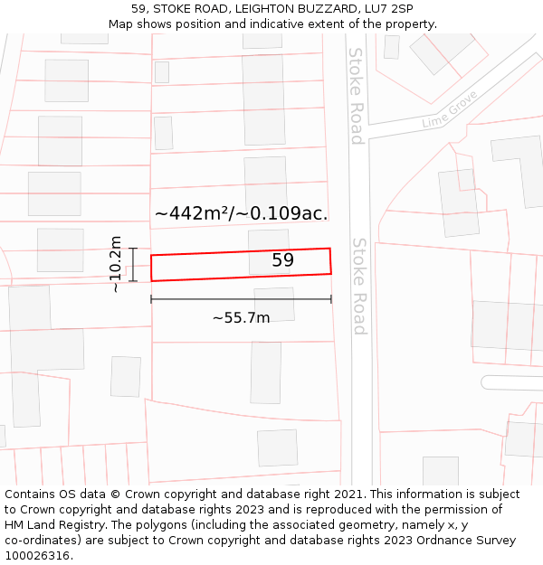 59, STOKE ROAD, LEIGHTON BUZZARD, LU7 2SP: Plot and title map