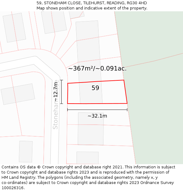 59, STONEHAM CLOSE, TILEHURST, READING, RG30 4HD: Plot and title map