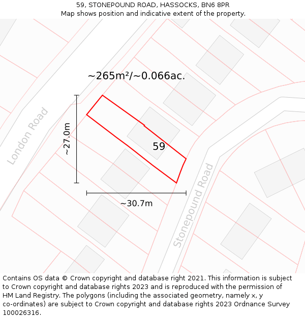 59, STONEPOUND ROAD, HASSOCKS, BN6 8PR: Plot and title map