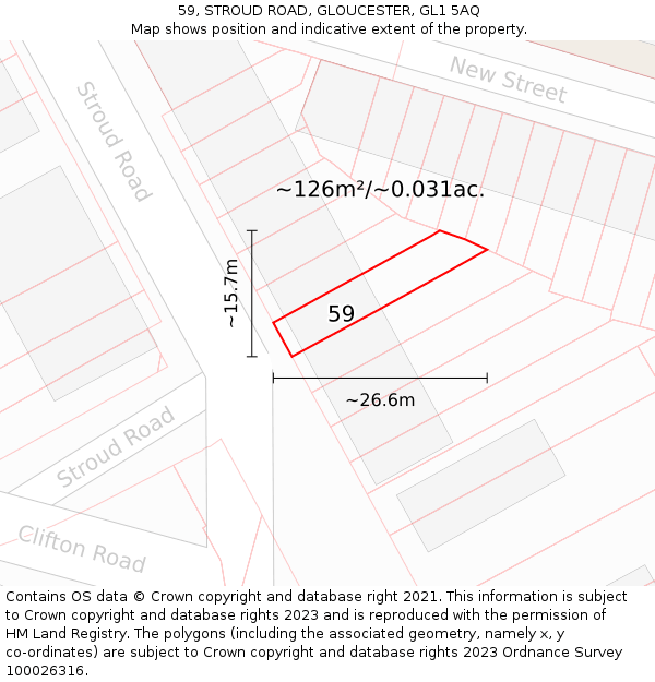 59, STROUD ROAD, GLOUCESTER, GL1 5AQ: Plot and title map