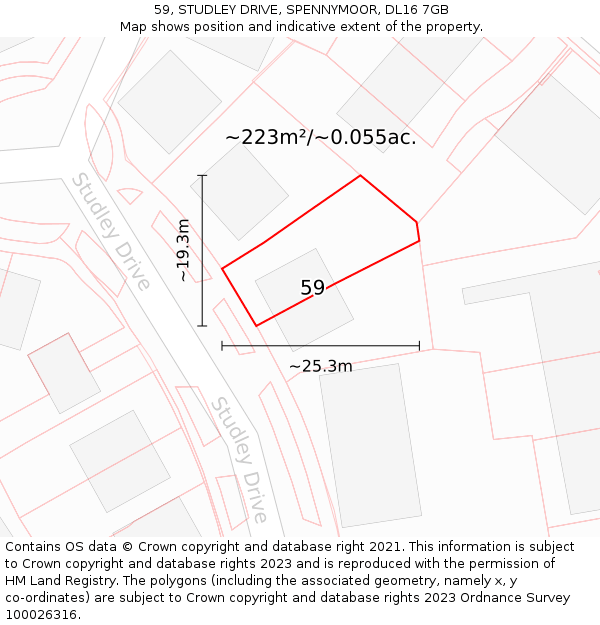 59, STUDLEY DRIVE, SPENNYMOOR, DL16 7GB: Plot and title map