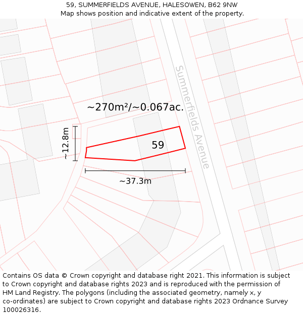 59, SUMMERFIELDS AVENUE, HALESOWEN, B62 9NW: Plot and title map