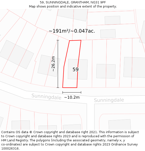 59, SUNNINGDALE, GRANTHAM, NG31 9PF: Plot and title map