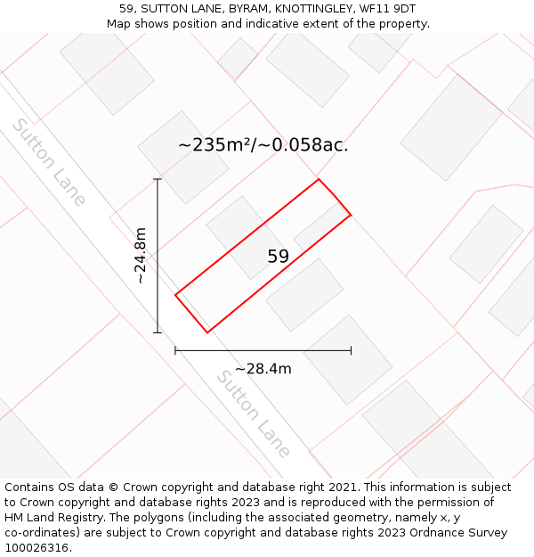 59, SUTTON LANE, BYRAM, KNOTTINGLEY, WF11 9DT: Plot and title map