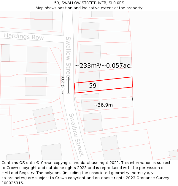 59, SWALLOW STREET, IVER, SL0 0ES: Plot and title map