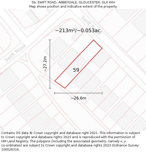 59, SWIFT ROAD, ABBEYDALE, GLOUCESTER, GL4 4XH: Plot and title map