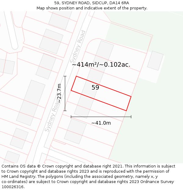 59, SYDNEY ROAD, SIDCUP, DA14 6RA: Plot and title map