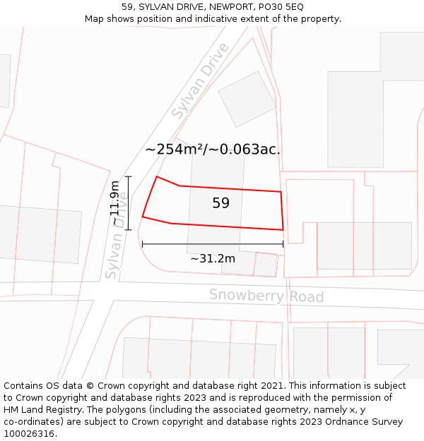 59, SYLVAN DRIVE, NEWPORT, PO30 5EQ: Plot and title map