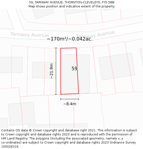 59, TARNWAY AVENUE, THORNTON-CLEVELEYS, FY5 5BB: Plot and title map