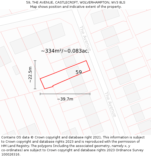 59, THE AVENUE, CASTLECROFT, WOLVERHAMPTON, WV3 8LS: Plot and title map