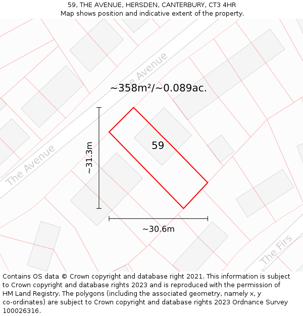 59, THE AVENUE, HERSDEN, CANTERBURY, CT3 4HR: Plot and title map