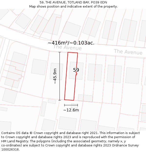 59, THE AVENUE, TOTLAND BAY, PO39 0DN: Plot and title map