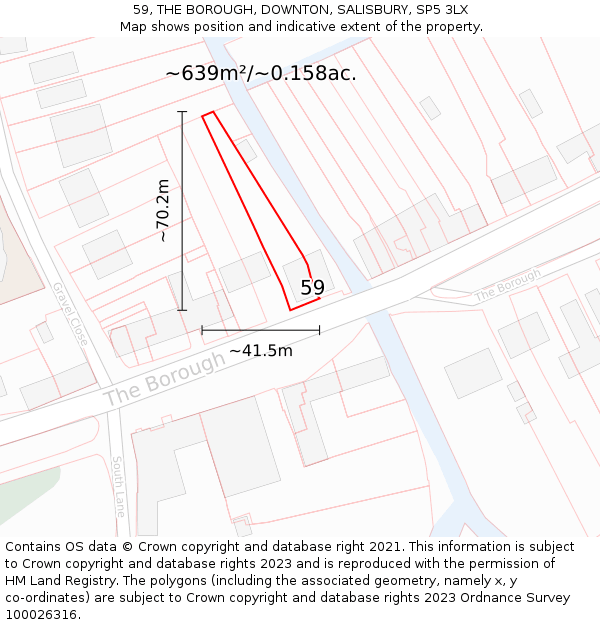 59, THE BOROUGH, DOWNTON, SALISBURY, SP5 3LX: Plot and title map