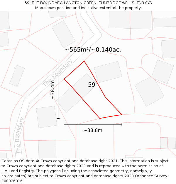 59, THE BOUNDARY, LANGTON GREEN, TUNBRIDGE WELLS, TN3 0YA: Plot and title map