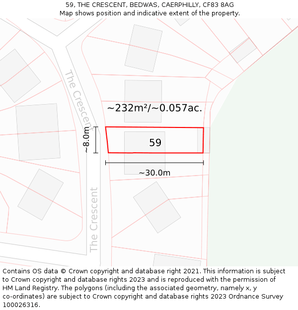 59, THE CRESCENT, BEDWAS, CAERPHILLY, CF83 8AG: Plot and title map