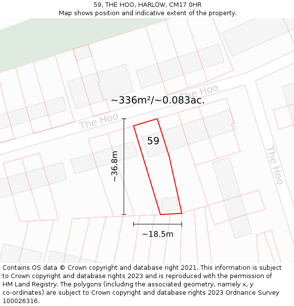 59, THE HOO, HARLOW, CM17 0HR: Plot and title map