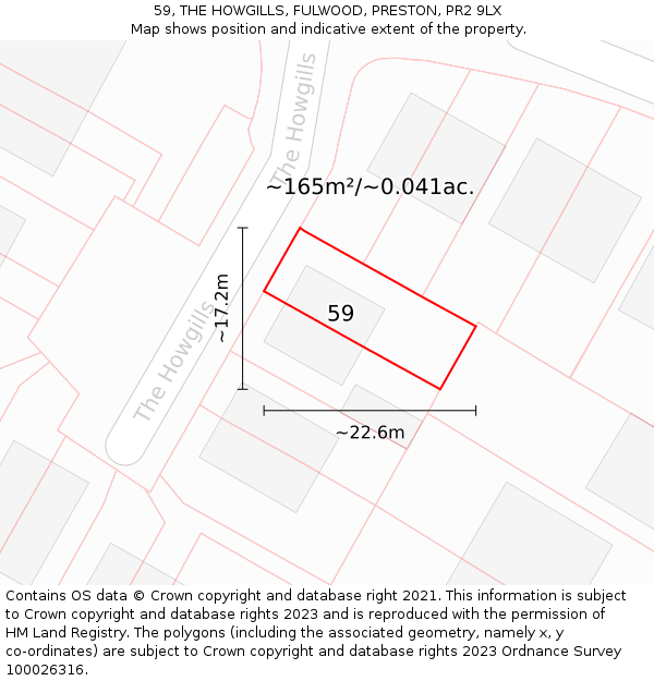 59, THE HOWGILLS, FULWOOD, PRESTON, PR2 9LX: Plot and title map