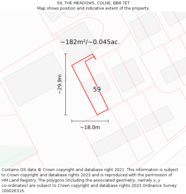 59, THE MEADOWS, COLNE, BB8 7ET: Plot and title map