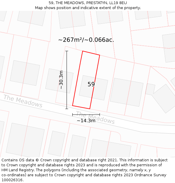 59, THE MEADOWS, PRESTATYN, LL19 8EU: Plot and title map