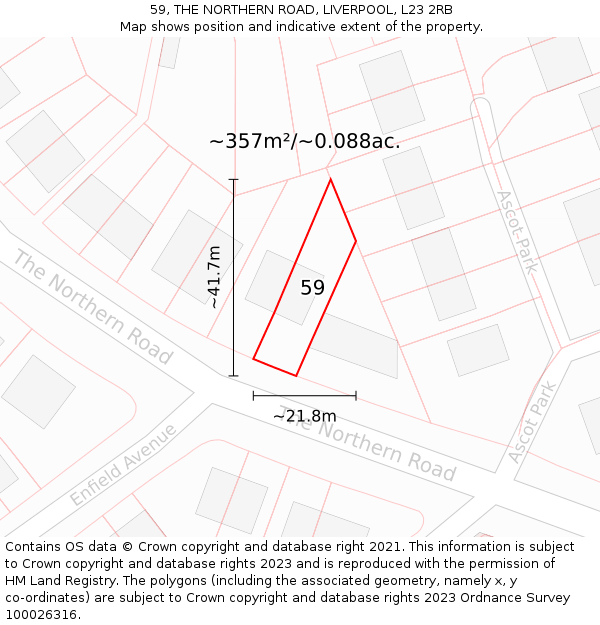 59, THE NORTHERN ROAD, LIVERPOOL, L23 2RB: Plot and title map