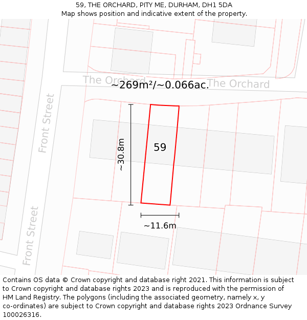 59, THE ORCHARD, PITY ME, DURHAM, DH1 5DA: Plot and title map