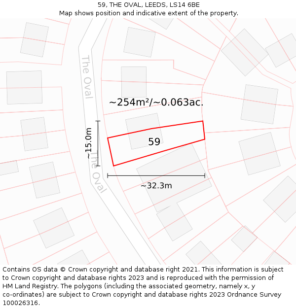 59, THE OVAL, LEEDS, LS14 6BE: Plot and title map