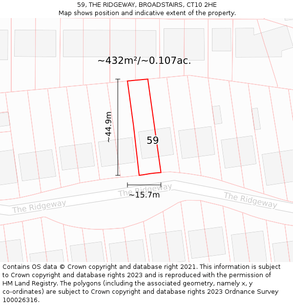 59, THE RIDGEWAY, BROADSTAIRS, CT10 2HE: Plot and title map