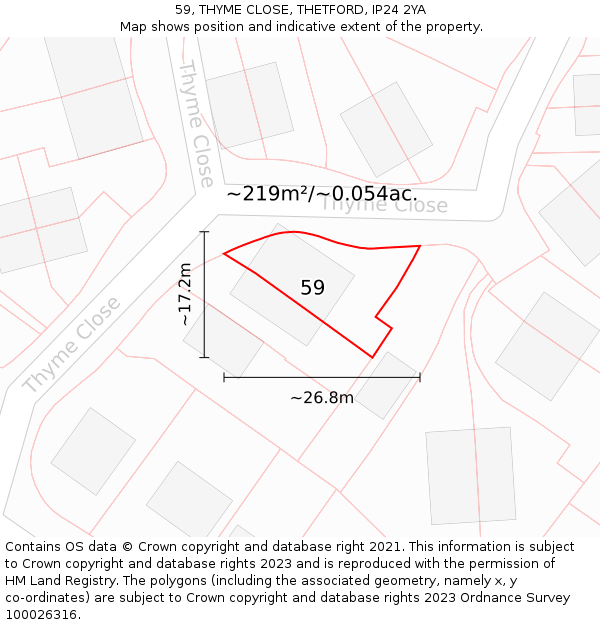 59, THYME CLOSE, THETFORD, IP24 2YA: Plot and title map