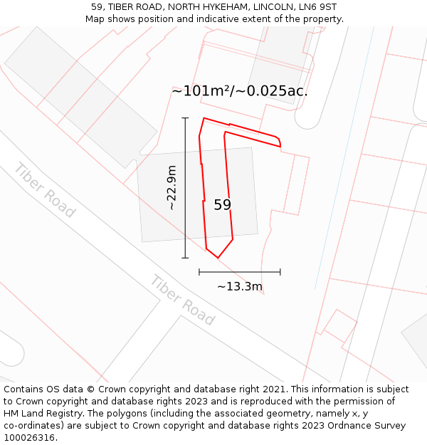 59, TIBER ROAD, NORTH HYKEHAM, LINCOLN, LN6 9ST: Plot and title map