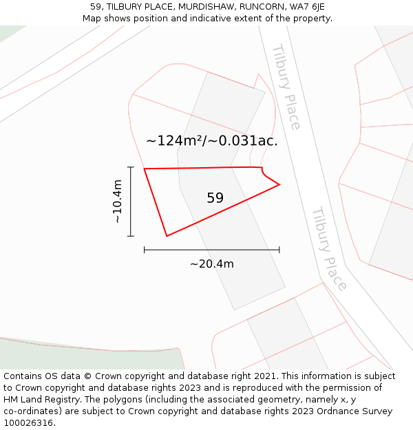 59, TILBURY PLACE, MURDISHAW, RUNCORN, WA7 6JE: Plot and title map