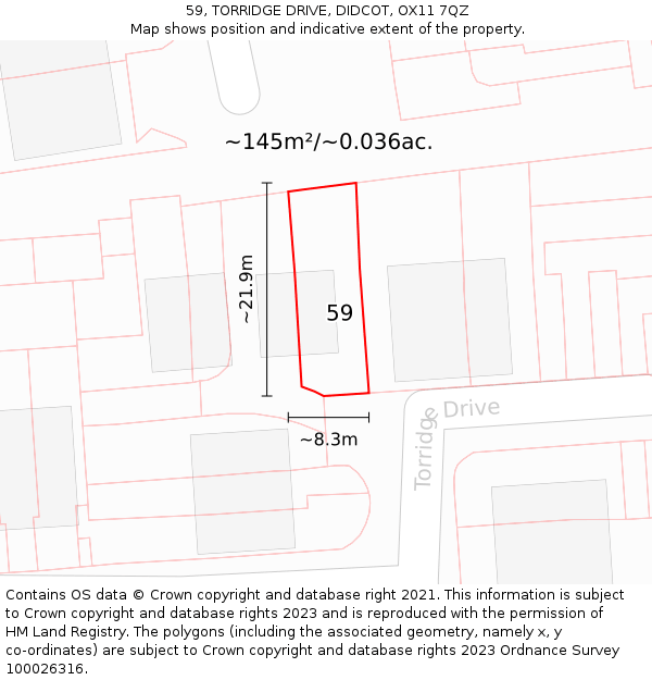 59, TORRIDGE DRIVE, DIDCOT, OX11 7QZ: Plot and title map