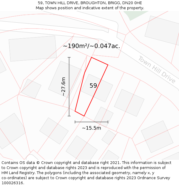 59, TOWN HILL DRIVE, BROUGHTON, BRIGG, DN20 0HE: Plot and title map