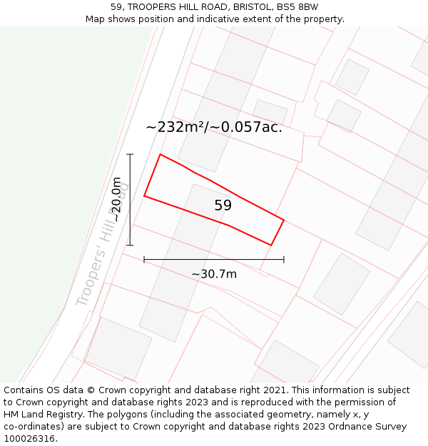 59, TROOPERS HILL ROAD, BRISTOL, BS5 8BW: Plot and title map