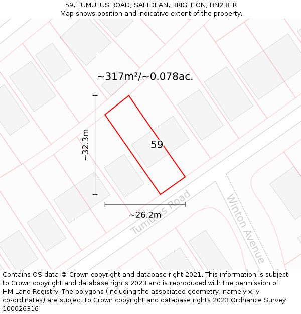 59, TUMULUS ROAD, SALTDEAN, BRIGHTON, BN2 8FR: Plot and title map