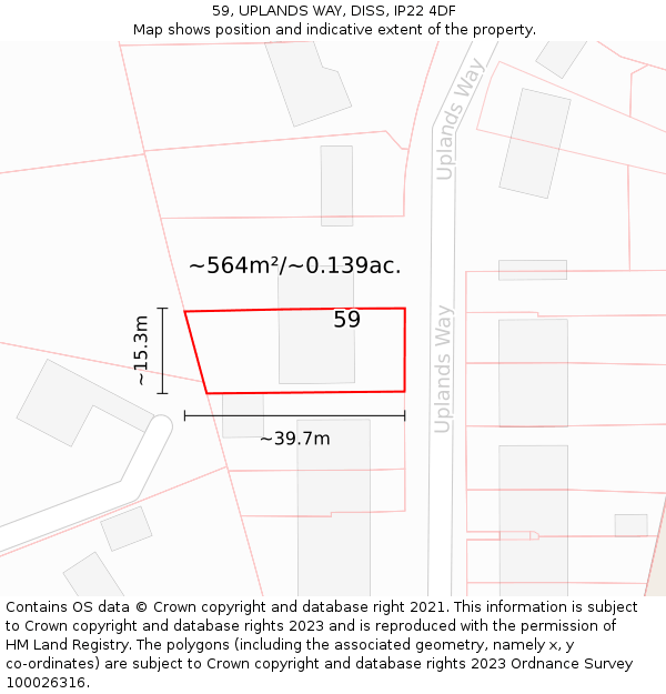 59, UPLANDS WAY, DISS, IP22 4DF: Plot and title map