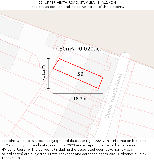 59, UPPER HEATH ROAD, ST. ALBANS, AL1 4DN: Plot and title map