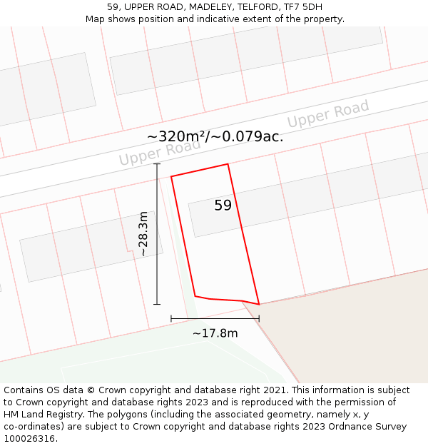 59, UPPER ROAD, MADELEY, TELFORD, TF7 5DH: Plot and title map