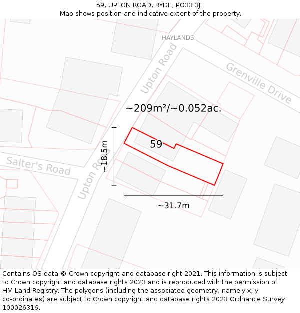 59, UPTON ROAD, RYDE, PO33 3JL: Plot and title map