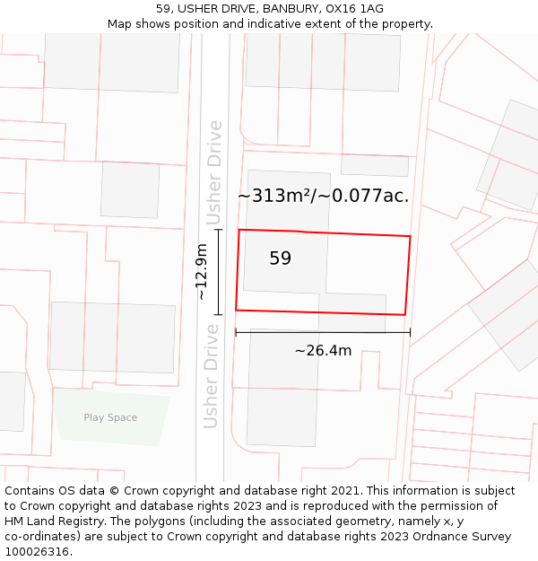 59, USHER DRIVE, BANBURY, OX16 1AG: Plot and title map