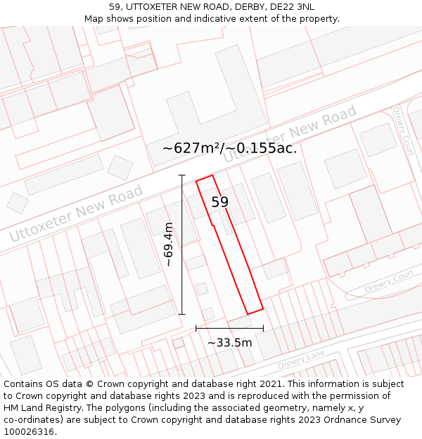 59, UTTOXETER NEW ROAD, DERBY, DE22 3NL: Plot and title map