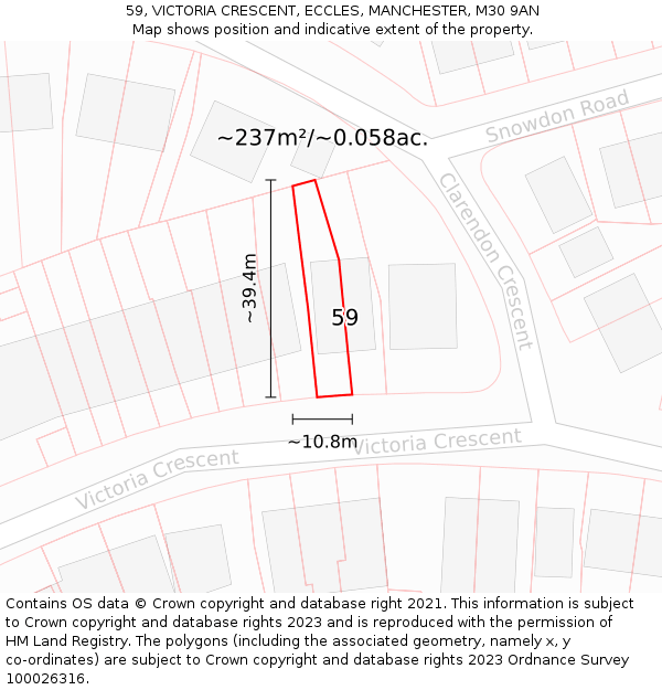 59, VICTORIA CRESCENT, ECCLES, MANCHESTER, M30 9AN: Plot and title map