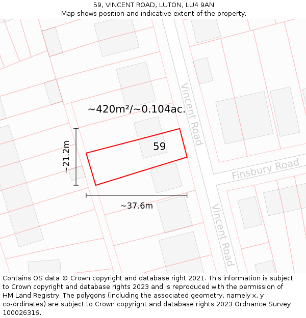 59, VINCENT ROAD, LUTON, LU4 9AN: Plot and title map