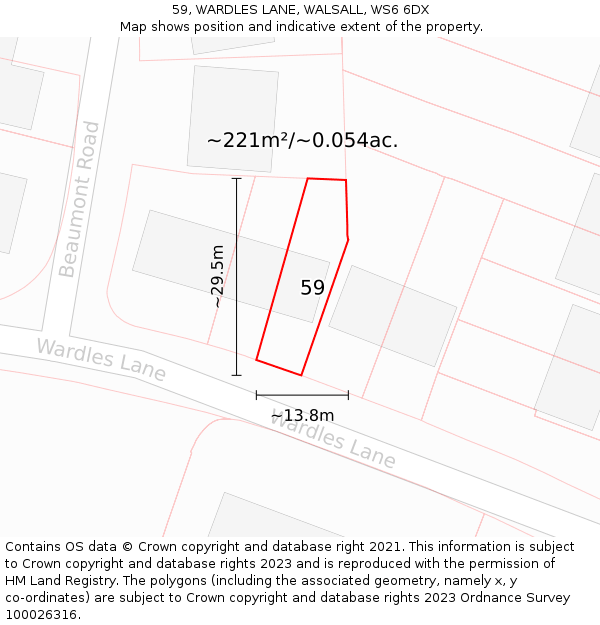 59, WARDLES LANE, WALSALL, WS6 6DX: Plot and title map