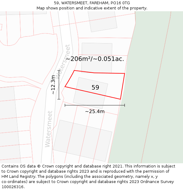 59, WATERSMEET, FAREHAM, PO16 0TG: Plot and title map