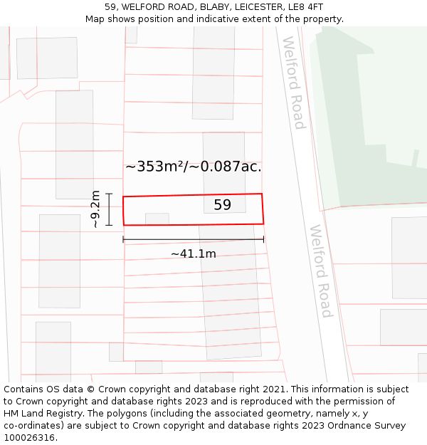 59, WELFORD ROAD, BLABY, LEICESTER, LE8 4FT: Plot and title map