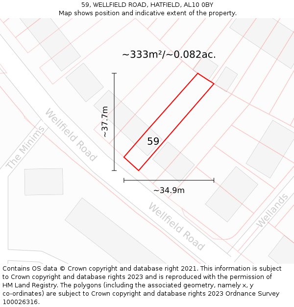 59, WELLFIELD ROAD, HATFIELD, AL10 0BY: Plot and title map