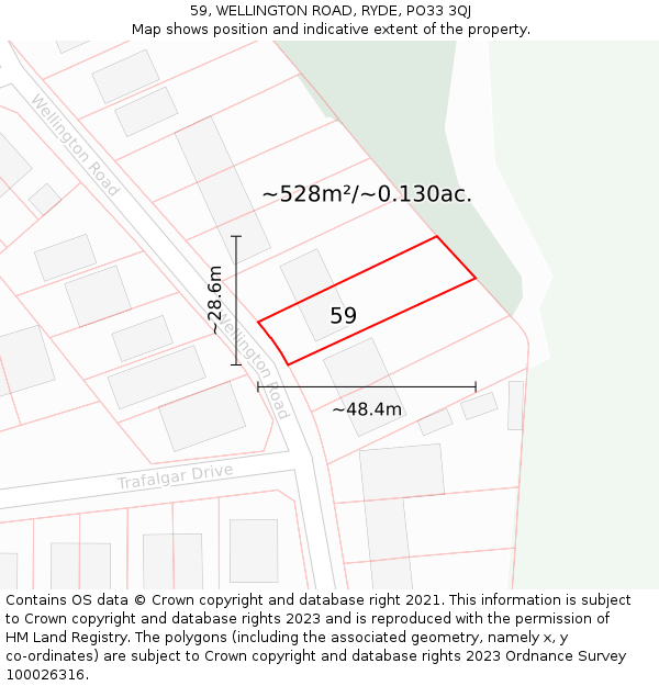 59, WELLINGTON ROAD, RYDE, PO33 3QJ: Plot and title map