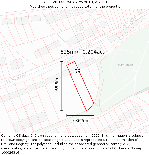 59, WEMBURY ROAD, PLYMOUTH, PL9 8HE: Plot and title map