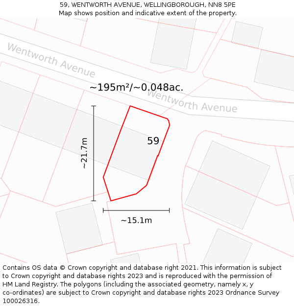 59, WENTWORTH AVENUE, WELLINGBOROUGH, NN8 5PE: Plot and title map